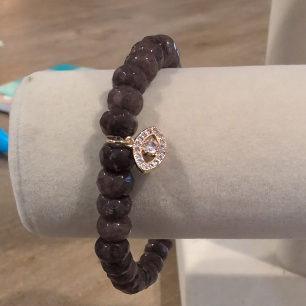 Budhagirl Purple Beaded Bracelet with Gold Charm